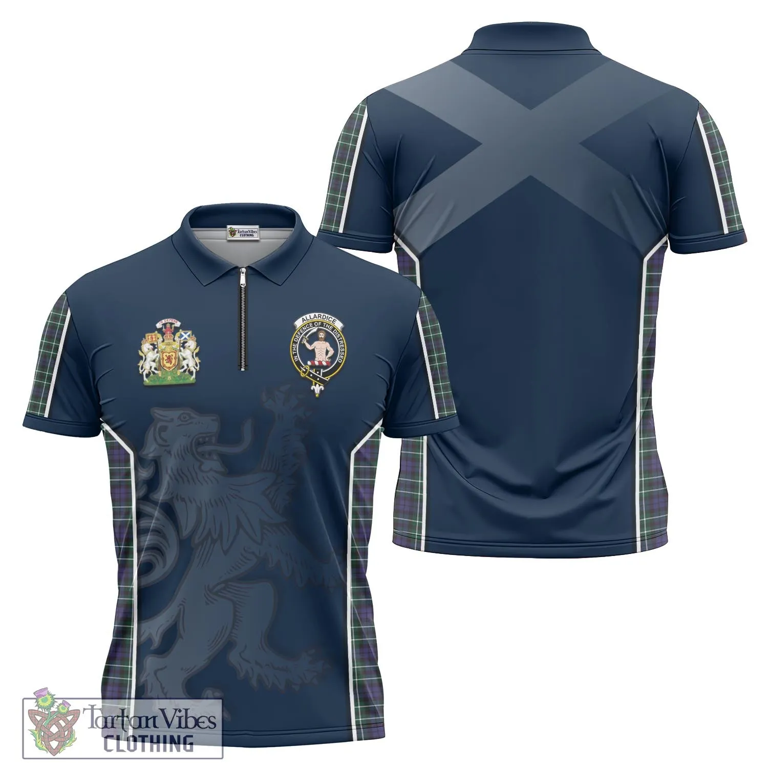 Allardice Tartan Zipper Polo Shirt with Family Crest and Lion Rampant Vibes Sport Style