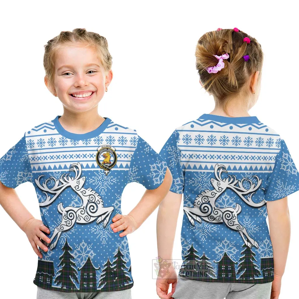 Allison Clan Christmas Kid T-Shirt Celtic Reindeer Style