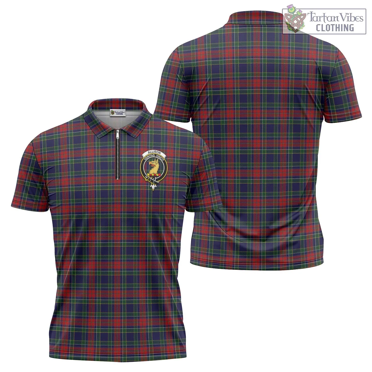 Allison Red Tartan Zipper Polo Shirt with Family Crest