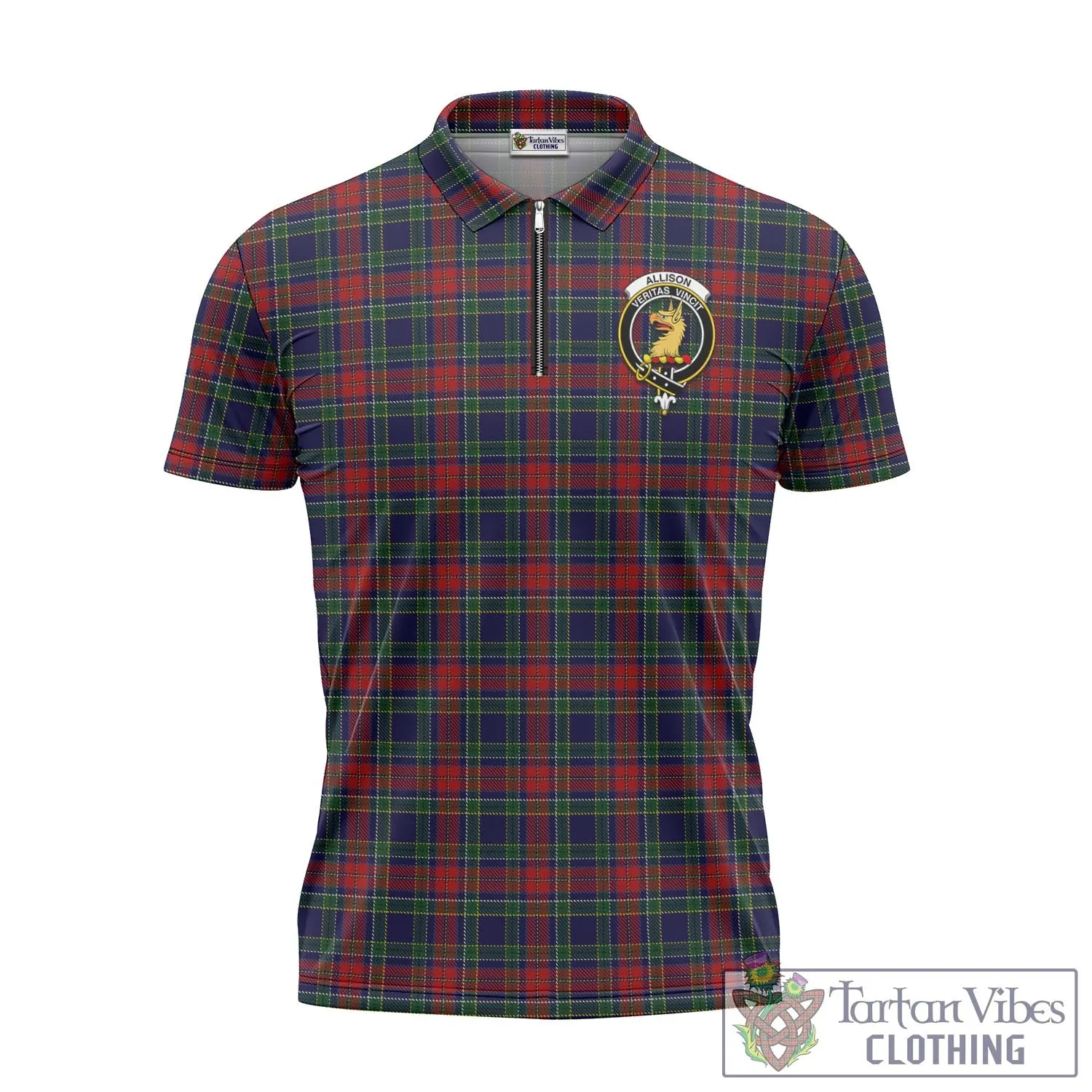 Allison Red Tartan Zipper Polo Shirt with Family Crest