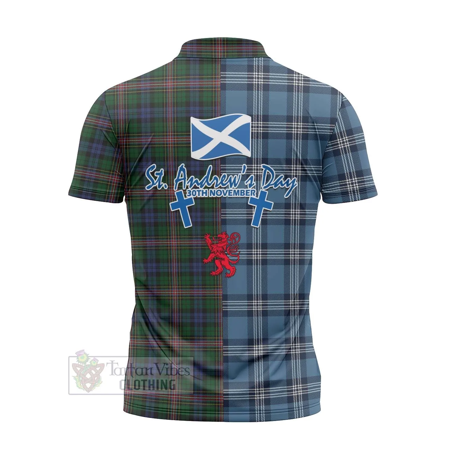 Allison Tartan Zipper Polo Shirt Happy St. Andrew's Day Half Tartan Style