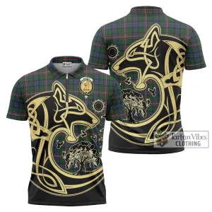 Allison Tartan Zipper Polo Shirt with Family Crest Celtic Wolf Style