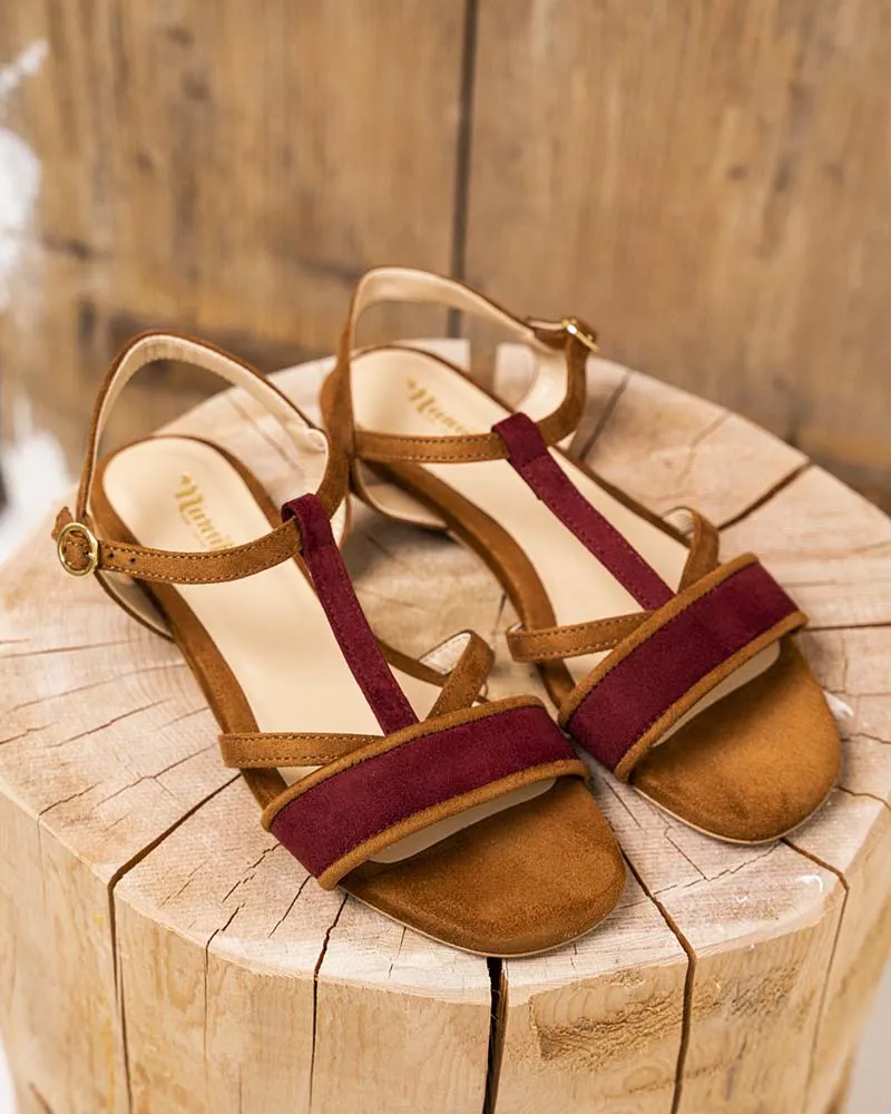 Alpilles Vegan Suede Flat Sandals | Hazelnut & Brick Red