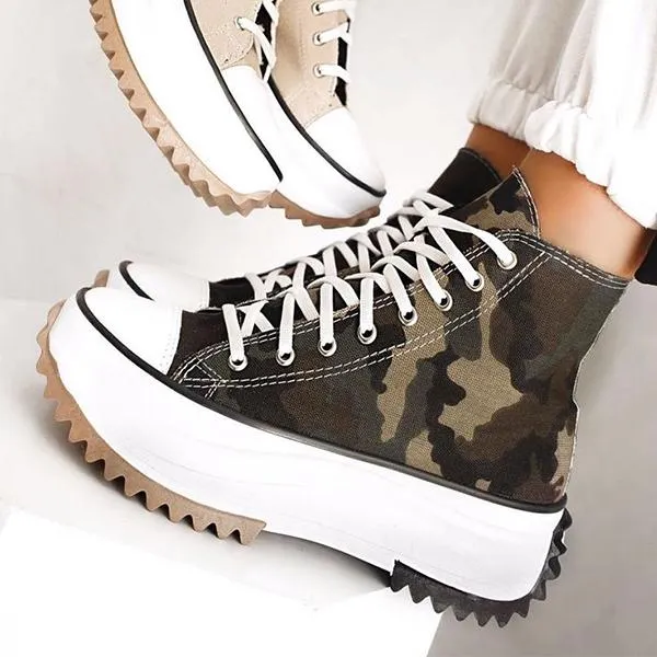 Amozae-New Women's Vulcanize Shoes Fashion Platform High Canvas Shoes Casual Sports Shoes Ladies Comfortable Lace Up Sneakers women