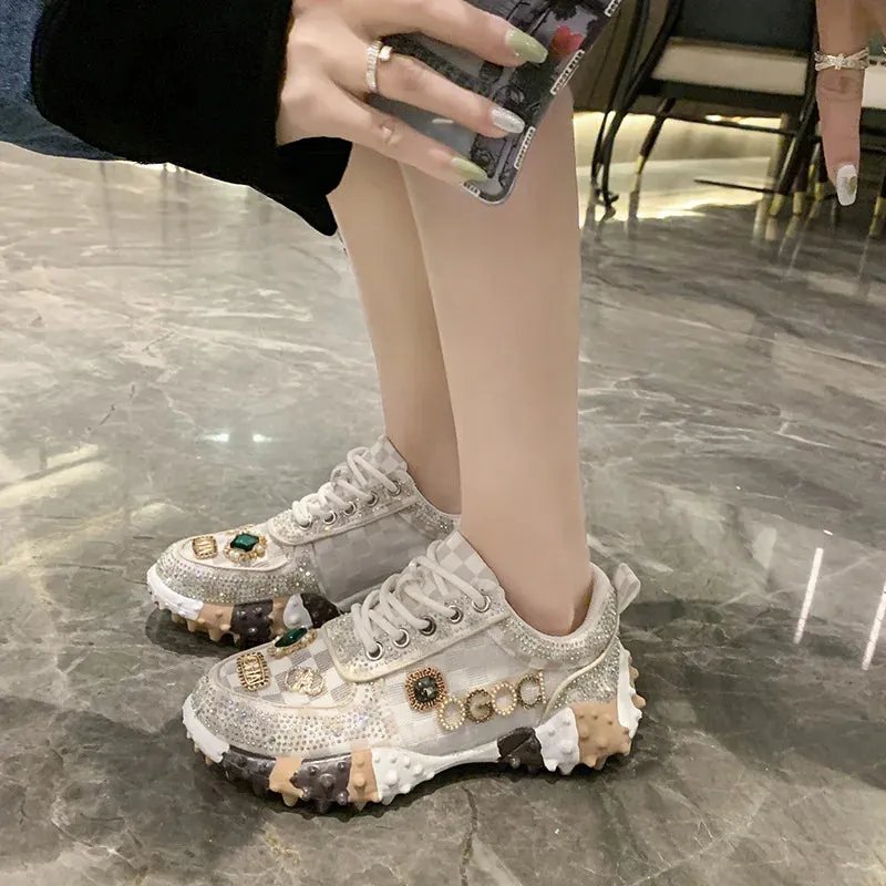 Amozae-Women's Sneakers Spring Autumn Fashion Luxury Rhinestone Ladies Shoes New Outdoor Platform Female Sports Shoes Vulcanized