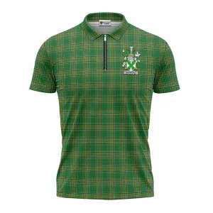 Ancketill Irish Clan Tartan Zipper Polo Shirt with Coat of Arms