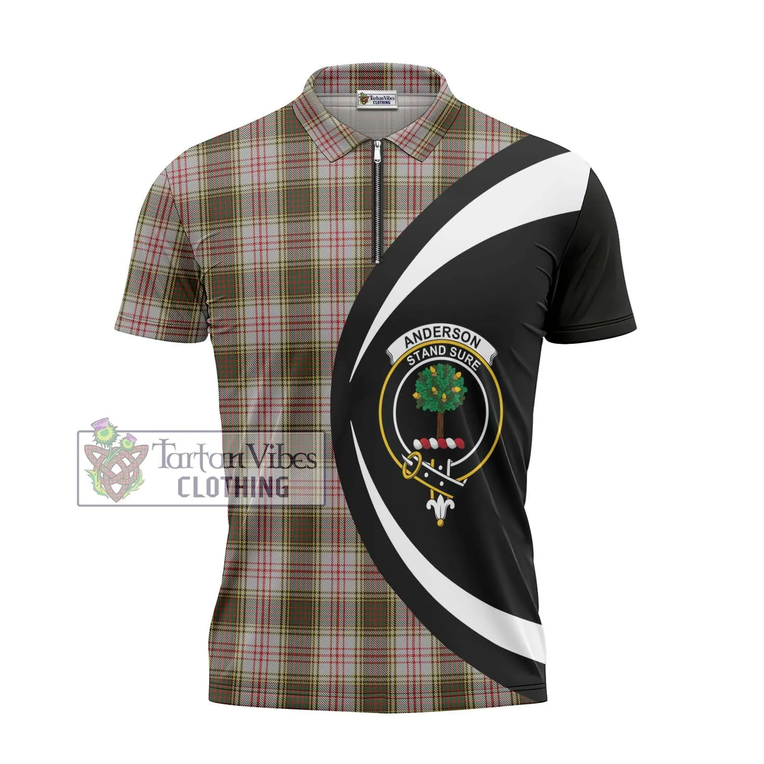 Anderson Dress Tartan Zipper Polo Shirt with Family Crest Circle Style