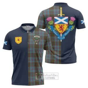 Anderson Tartan Zipper Polo Shirt Alba with Scottish Lion Royal Arm Half Style