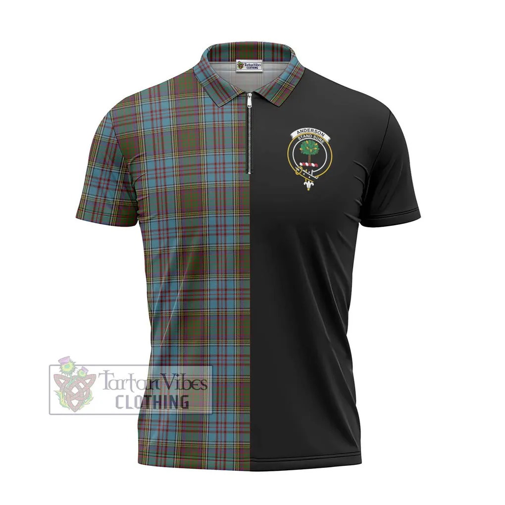 Anderson Tartan Zipper Polo Shirt with Family Crest and Half Of Me Style