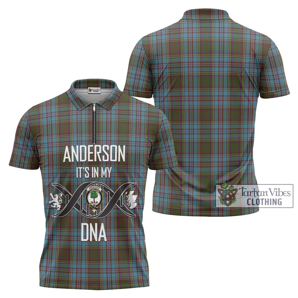 Anderson Tartan Zipper Polo Shirt with Family Crest DNA In Me Style