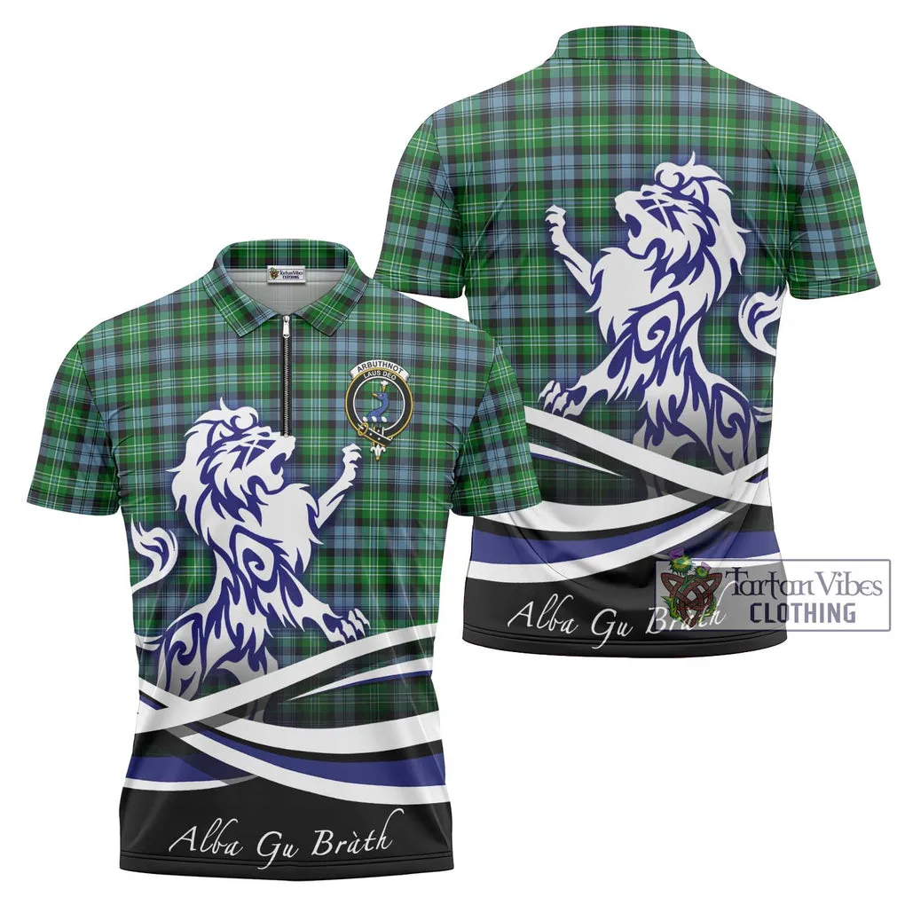 Arbuthnot Ancient Tartan Zipper Polo Shirt with Alba Gu Brath Regal Lion Emblem