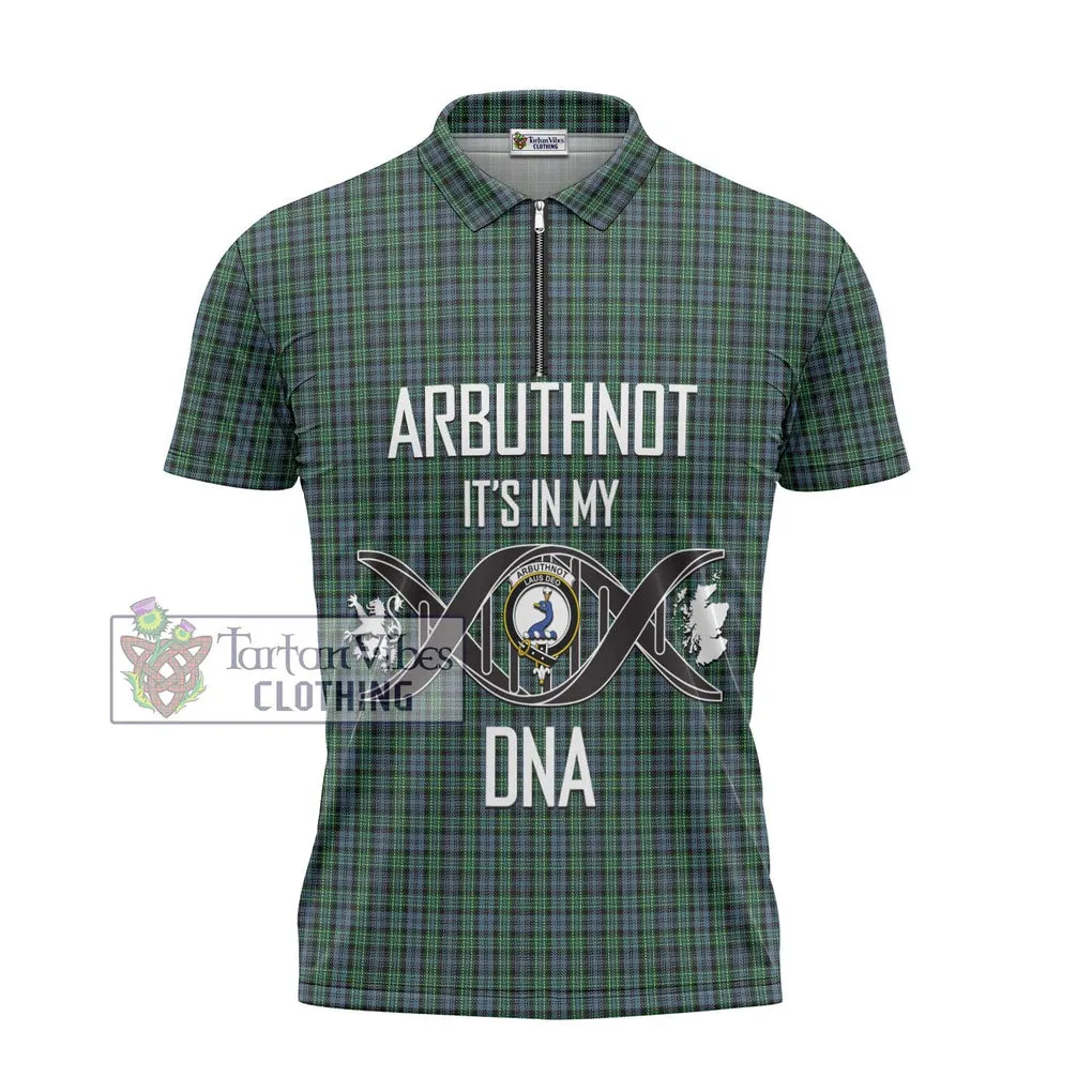 Arbuthnot Tartan Zipper Polo Shirt with Family Crest DNA In Me Style