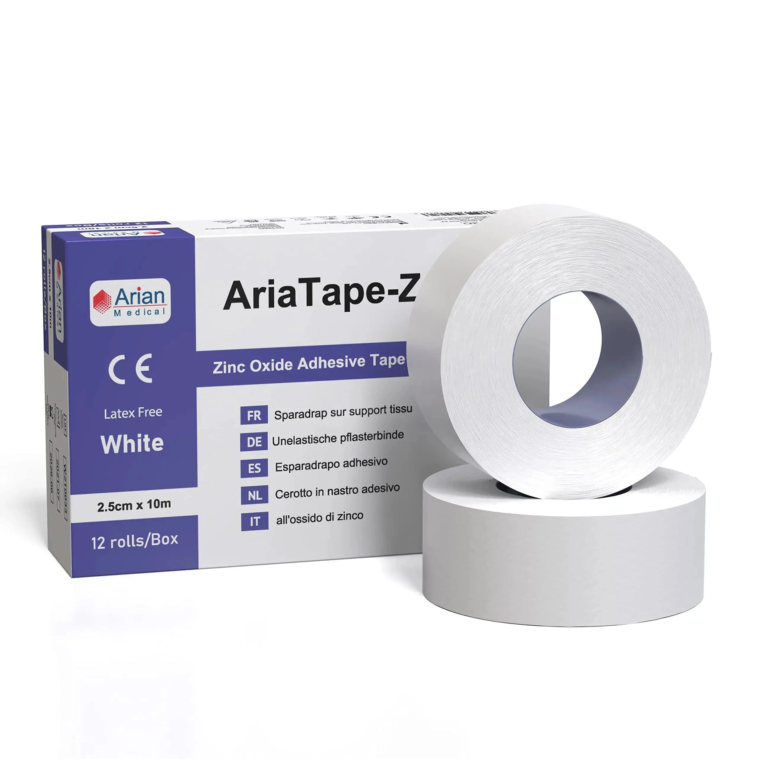 AriaTape Zinc Oxide Tape- 2.5cm X 10m Tape - 3 Rolls