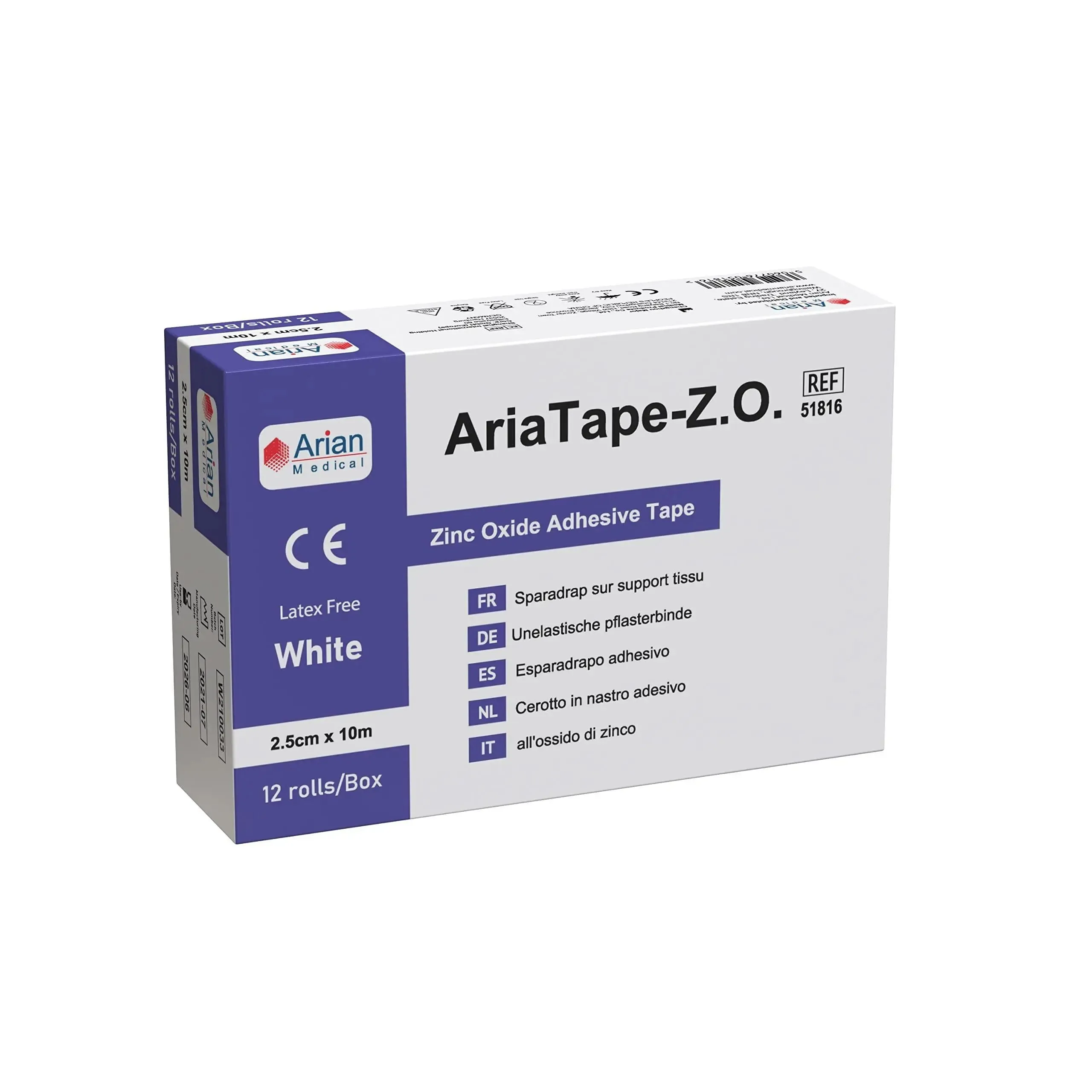 AriaTape Zinc Oxide Tape- 2.5cm X 10m Tape - 3 Rolls