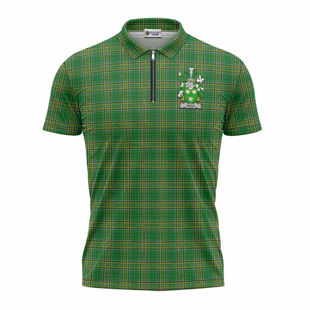 Aries Irish Clan Tartan Zipper Polo Shirt with Coat of Arms