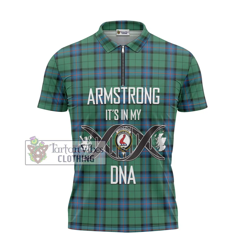 Armstrong Ancient Tartan Zipper Polo Shirt with Family Crest DNA In Me Style