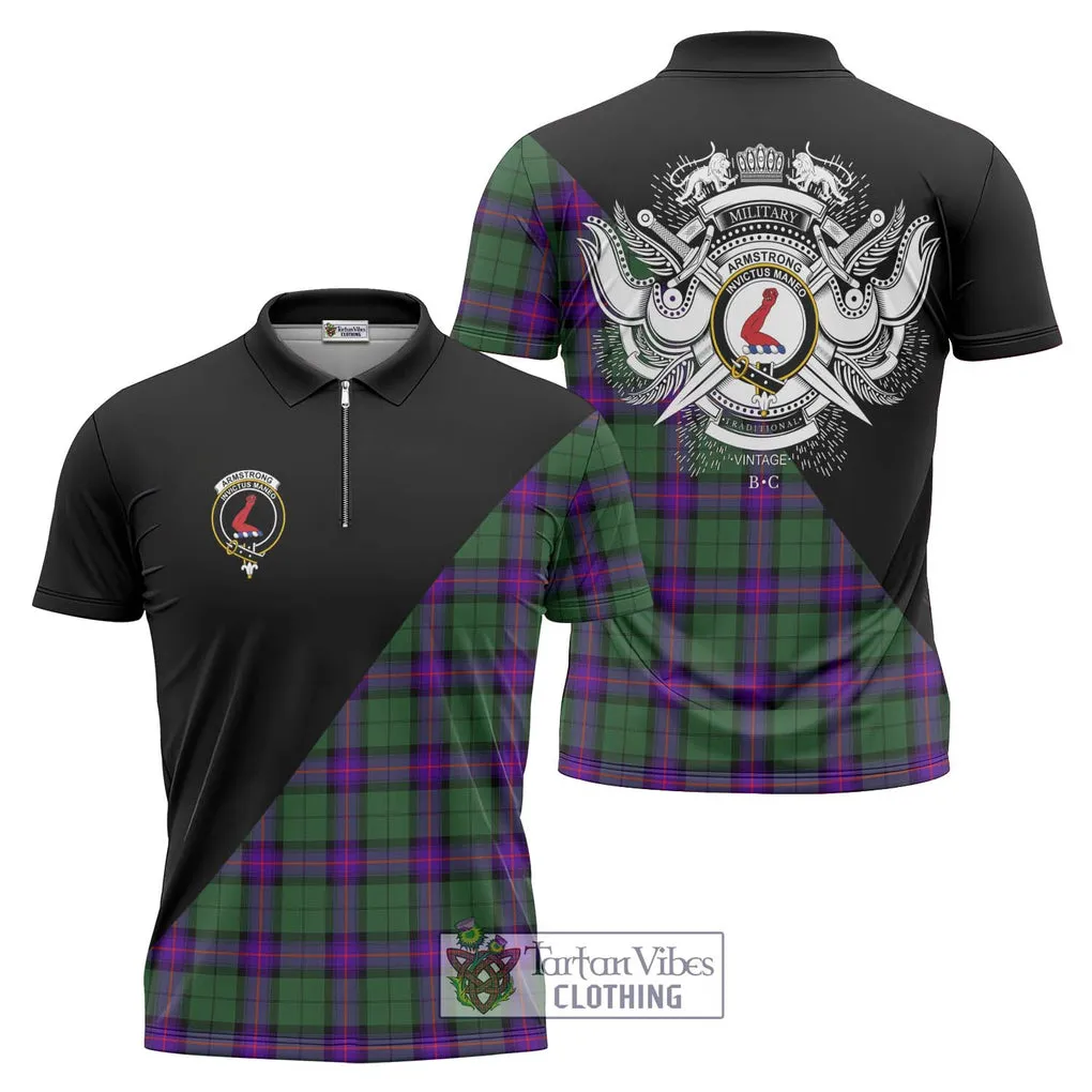 Armstrong Modern Tartan Zipper Polo Shirt with Family Crest and Military Logo Style