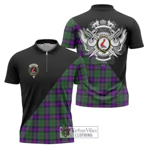 Armstrong Modern Tartan Zipper Polo Shirt with Family Crest and Military Logo Style