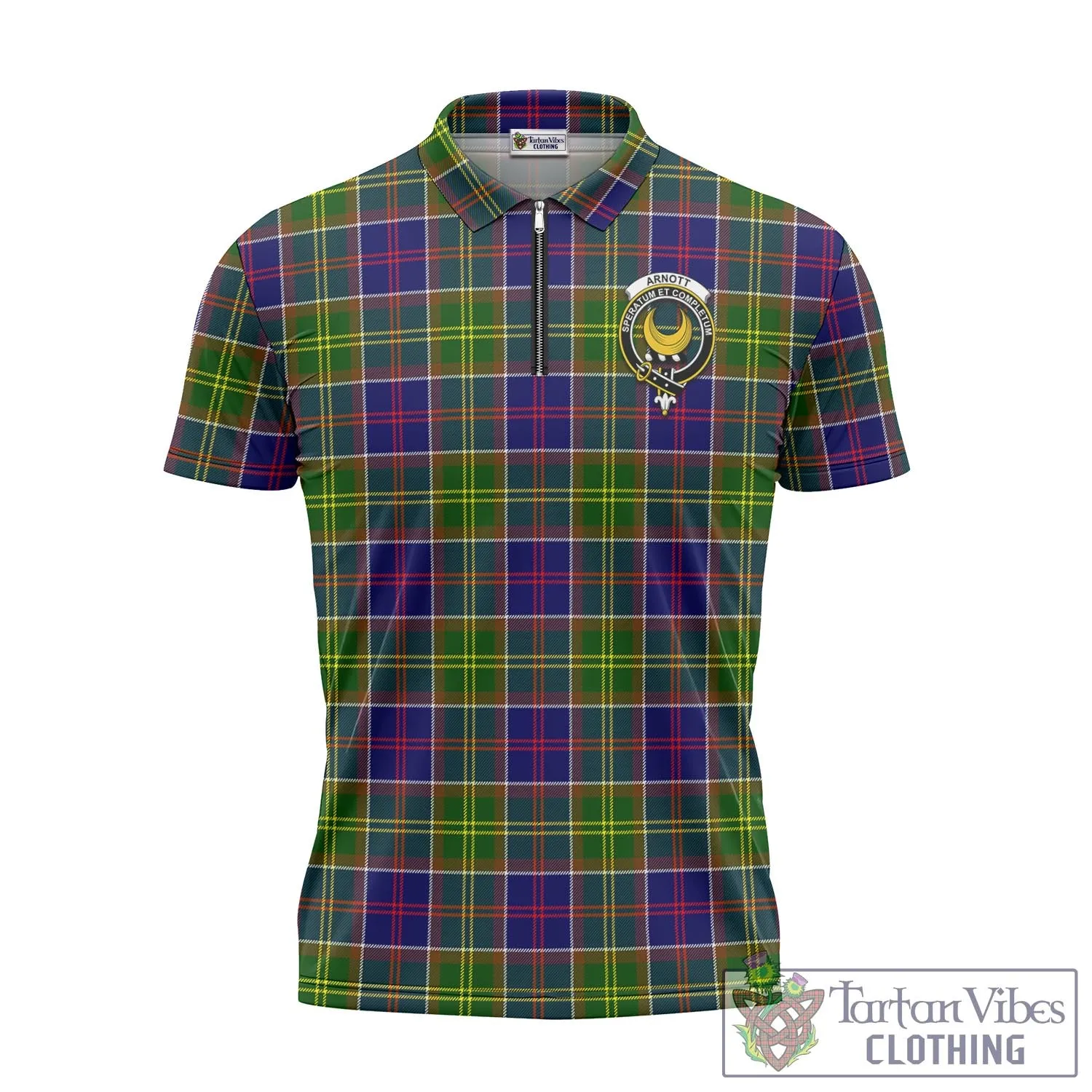 Arnott Tartan Zipper Polo Shirt with Family Crest