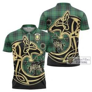 Arthur Ancient Tartan Zipper Polo Shirt with Family Crest Celtic Wolf Style