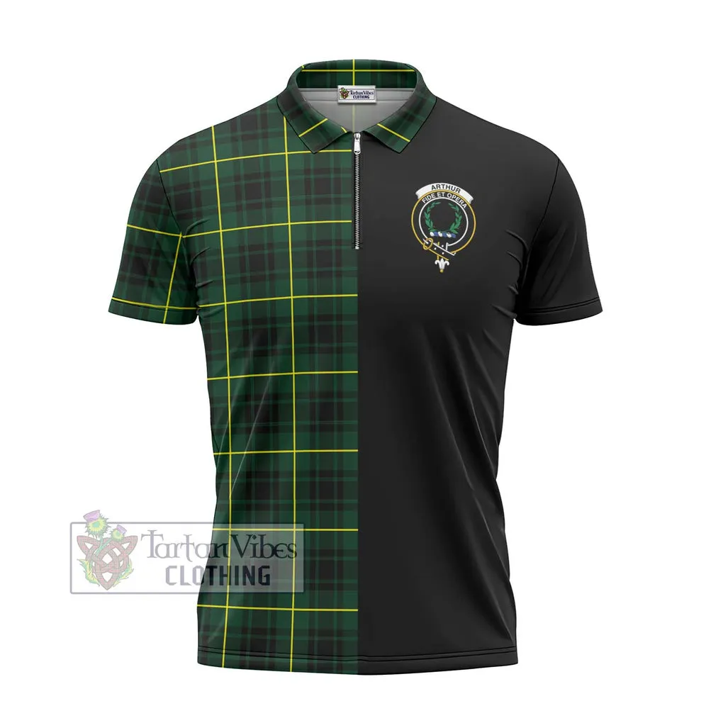 Arthur Modern Tartan Zipper Polo Shirt with Family Crest and Half Of Me Style