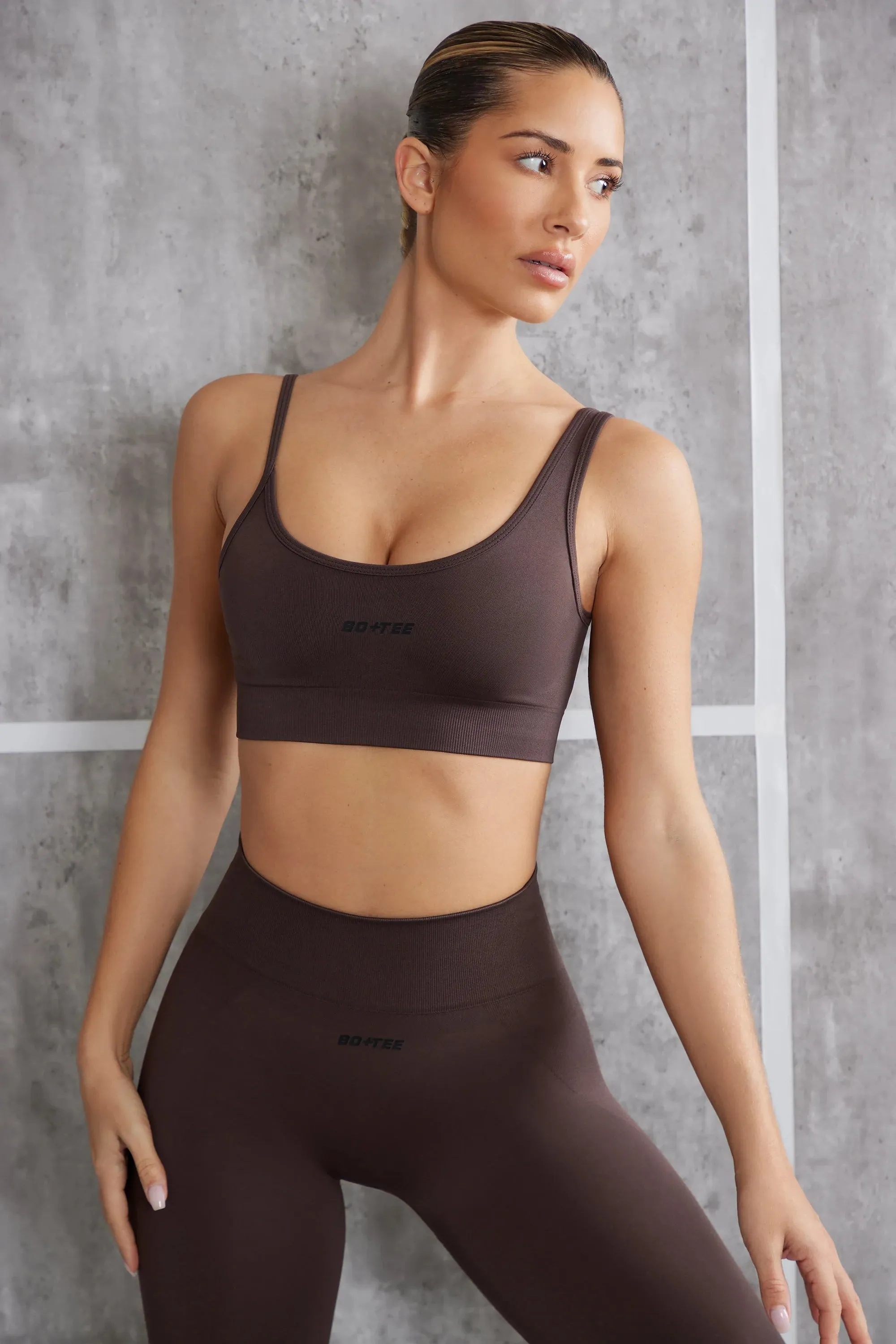 Asymmetric Sports Bra in Brown