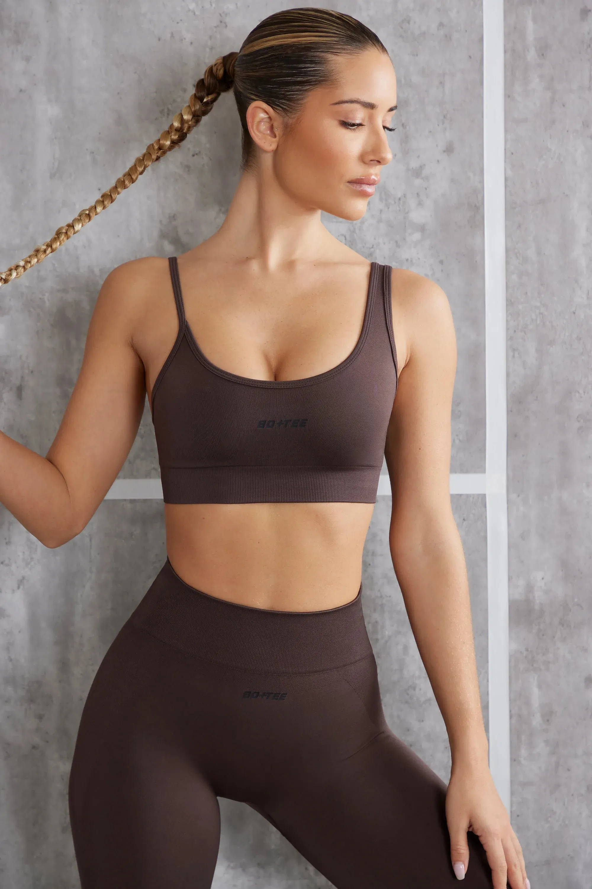 Asymmetric Sports Bra in Brown