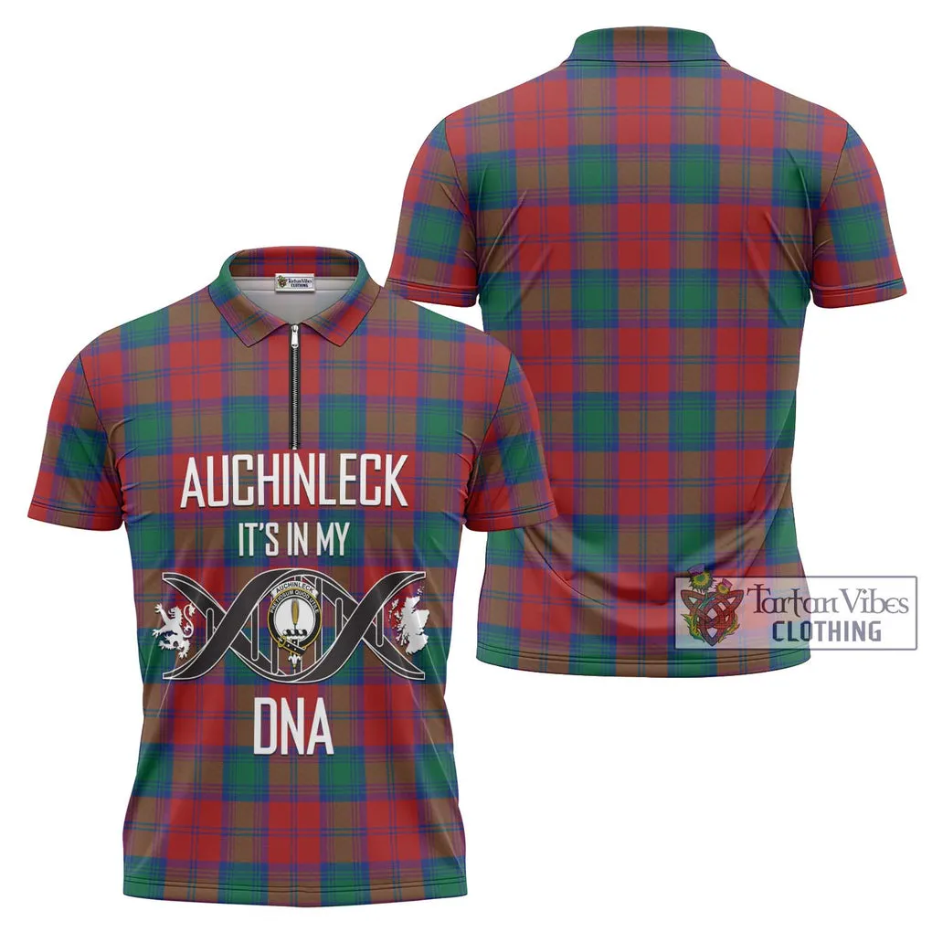 Auchinleck (Affleck) Tartan Zipper Polo Shirt with Family Crest DNA In Me Style