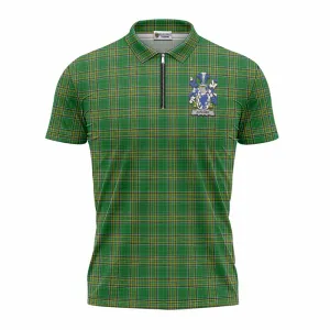 Aungier Irish Clan Tartan Zipper Polo Shirt with Coat of Arms