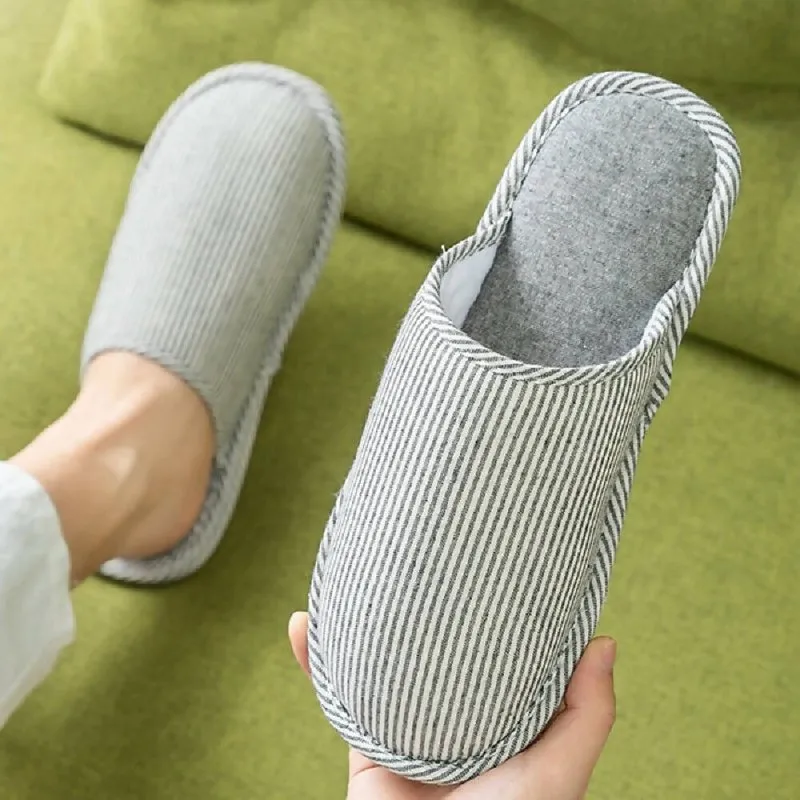 Autumn Winter House Slippers Striped Linen Non-Slip Soft Underside Cotton Slippers, Size: 36-37(Red)