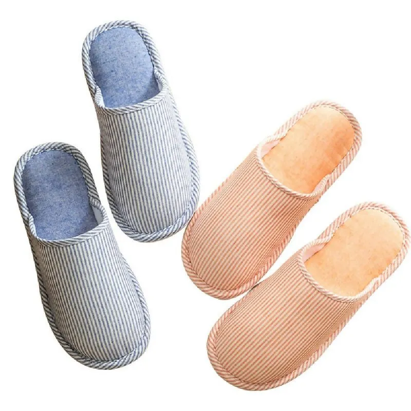 Autumn Winter House Slippers Striped Linen Non-Slip Soft Underside Cotton Slippers, Size: 36-37(Red)