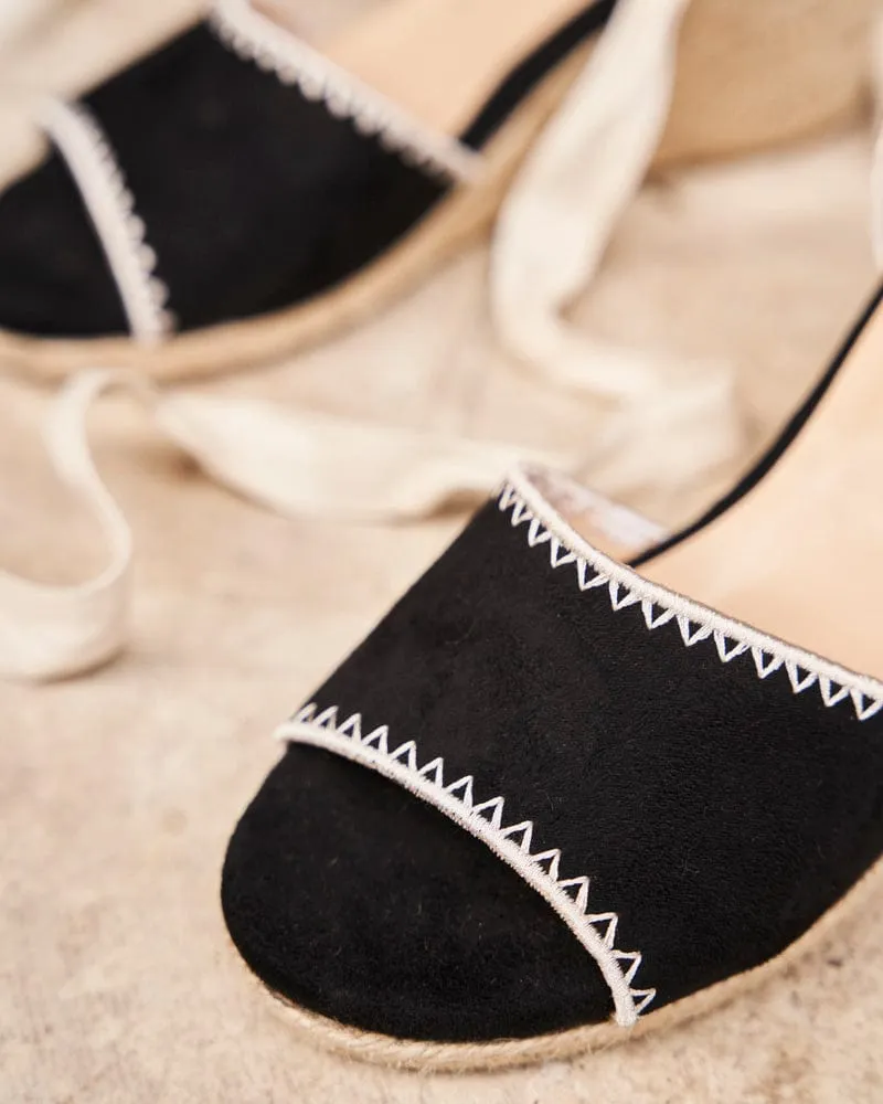 Azalea Vegan Suede Espadrille Wedge Sandals | Black