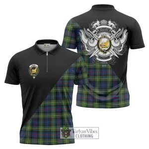 Bailey Modern Tartan Zipper Polo Shirt with Family Crest and Military Logo Style