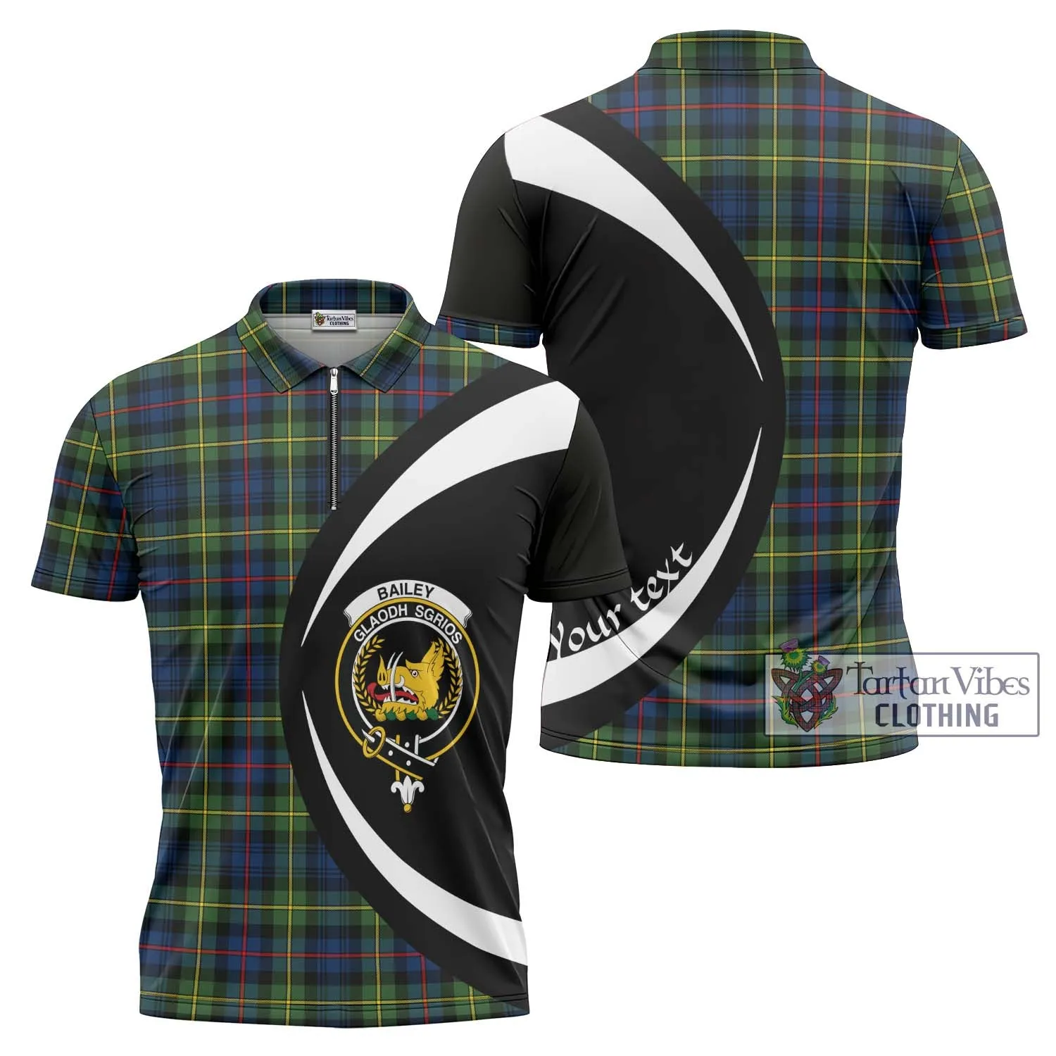 Bailey Modern Tartan Zipper Polo Shirt with Family Crest Circle Style