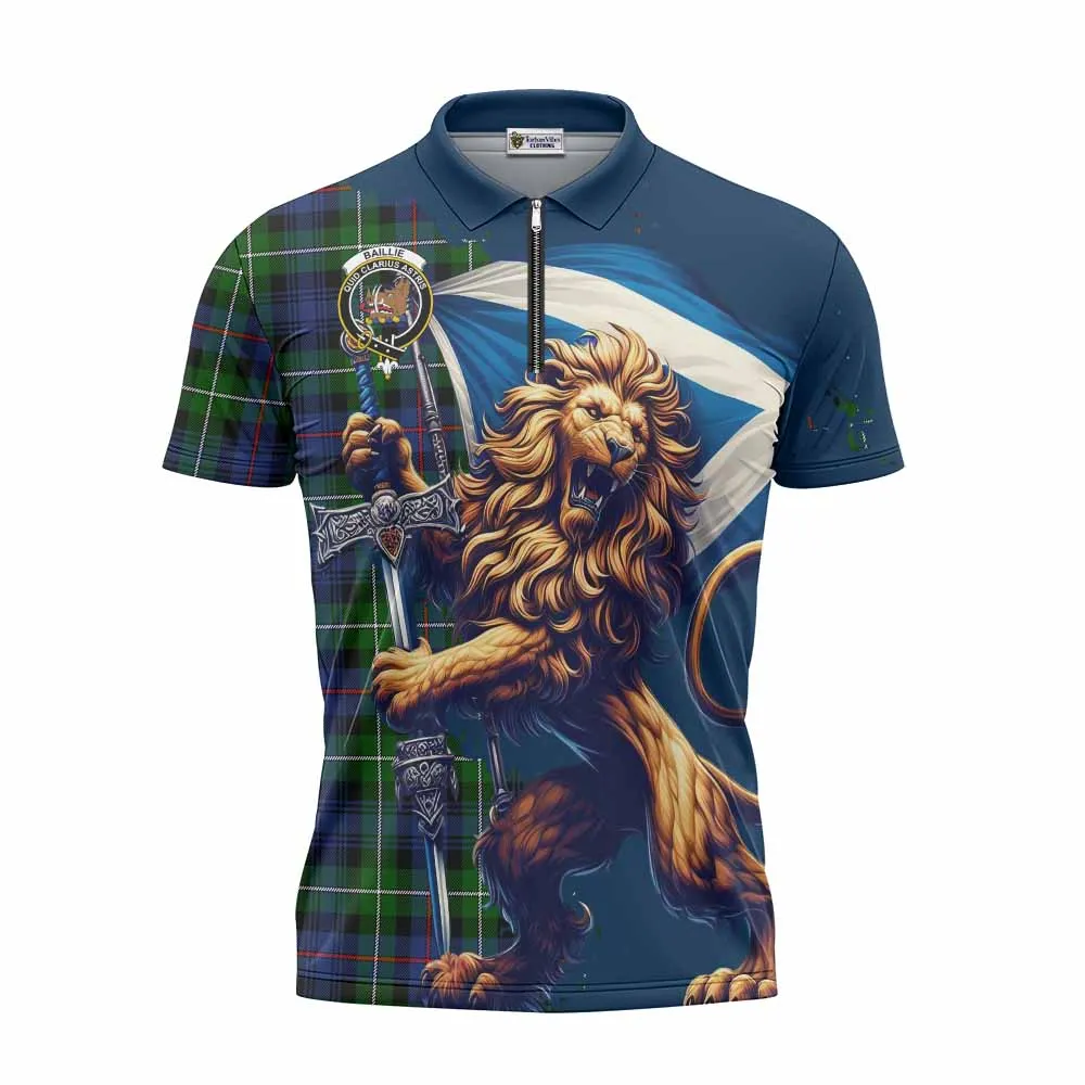 Baillie (Bailey) Tartan Family Crest Zipper Polo Shirt with Scottish Majestic Lion