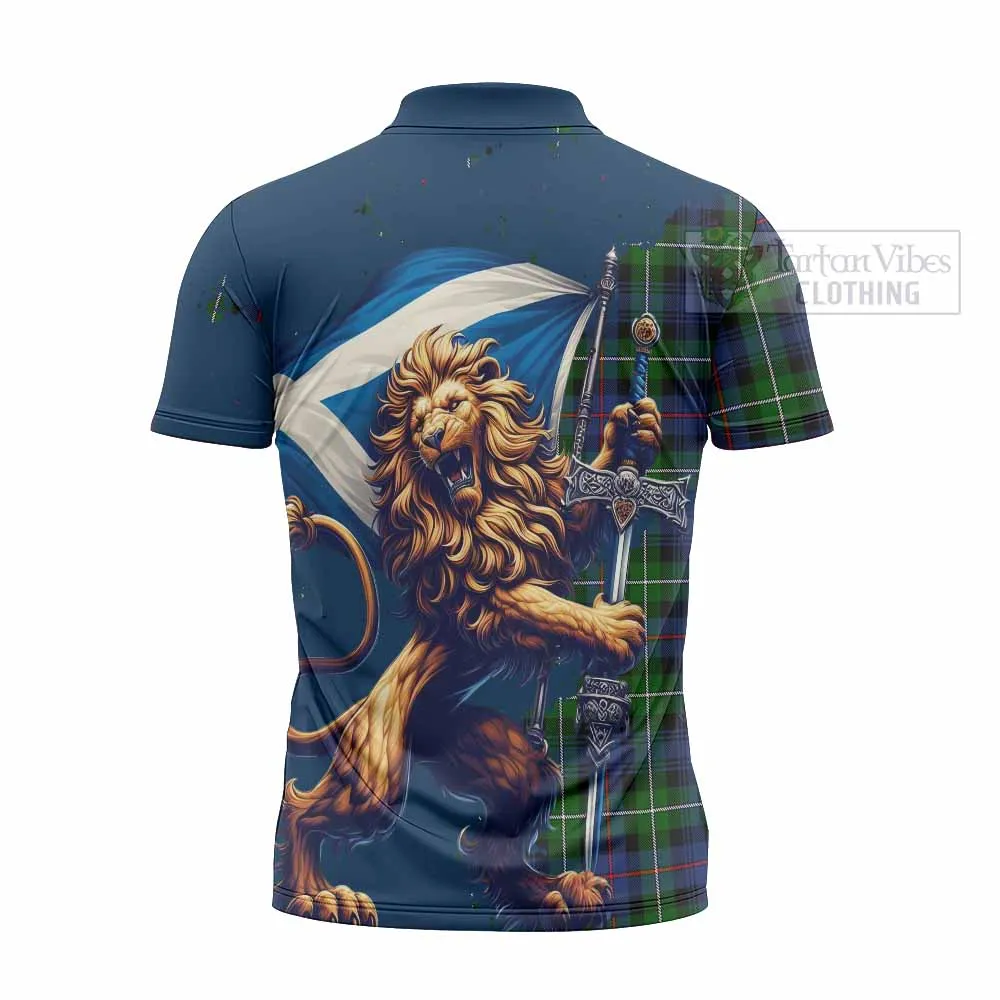 Baillie (Bailey) Tartan Family Crest Zipper Polo Shirt with Scottish Majestic Lion