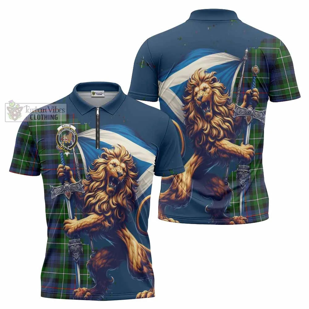 Baillie (Bailey) Tartan Family Crest Zipper Polo Shirt with Scottish Majestic Lion