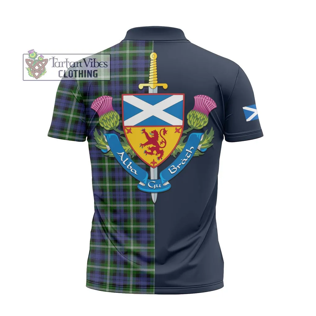 Baillie (Bailey) Tartan Zipper Polo Shirt Alba with Scottish Lion Royal Arm Half Style