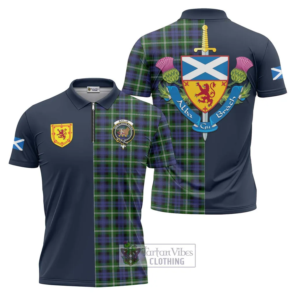 Baillie (Bailey) Tartan Zipper Polo Shirt Alba with Scottish Lion Royal Arm Half Style