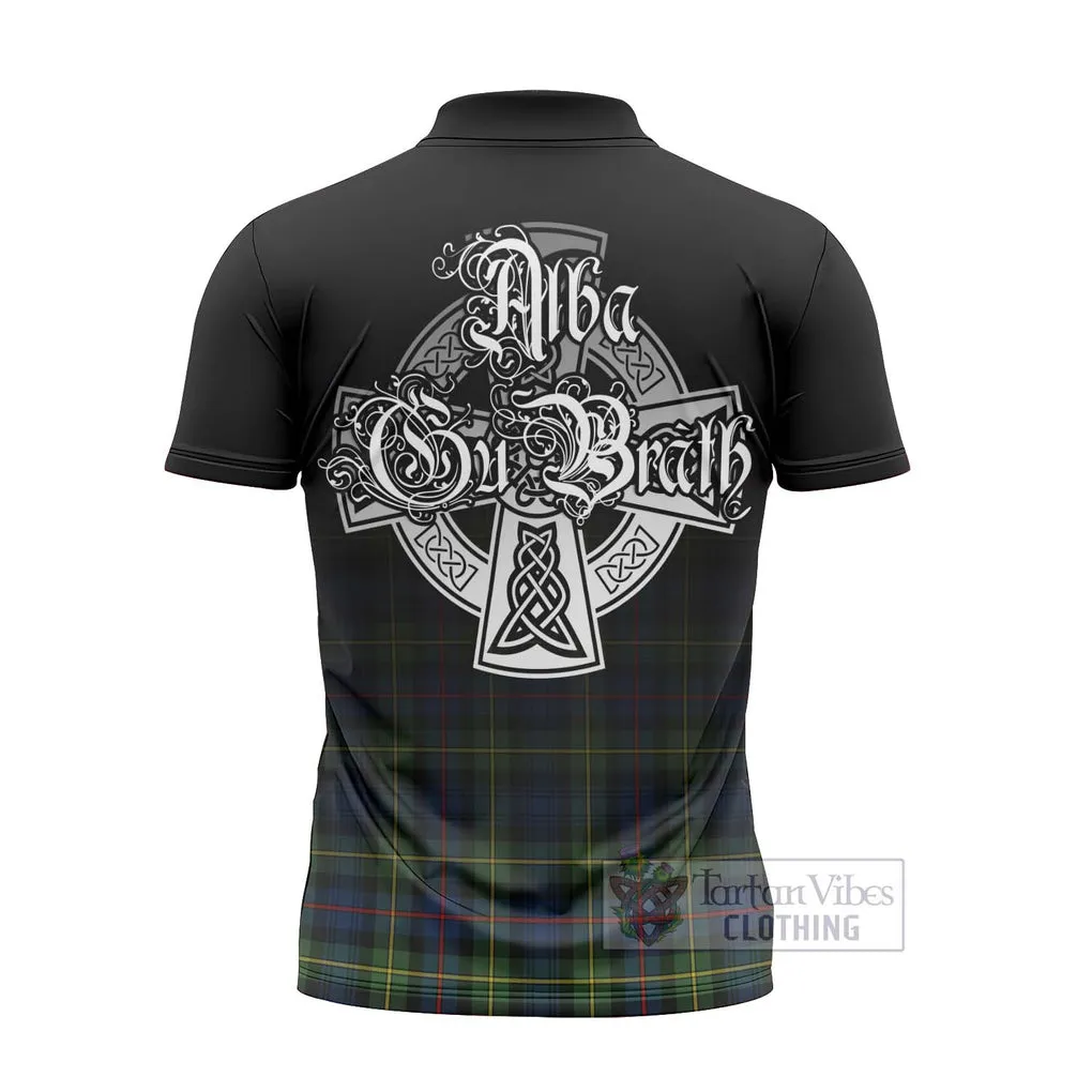 Baillie (Bailey) Tartan Zipper Polo Shirt Featuring Alba Gu Brath Family Crest Celtic Inspired