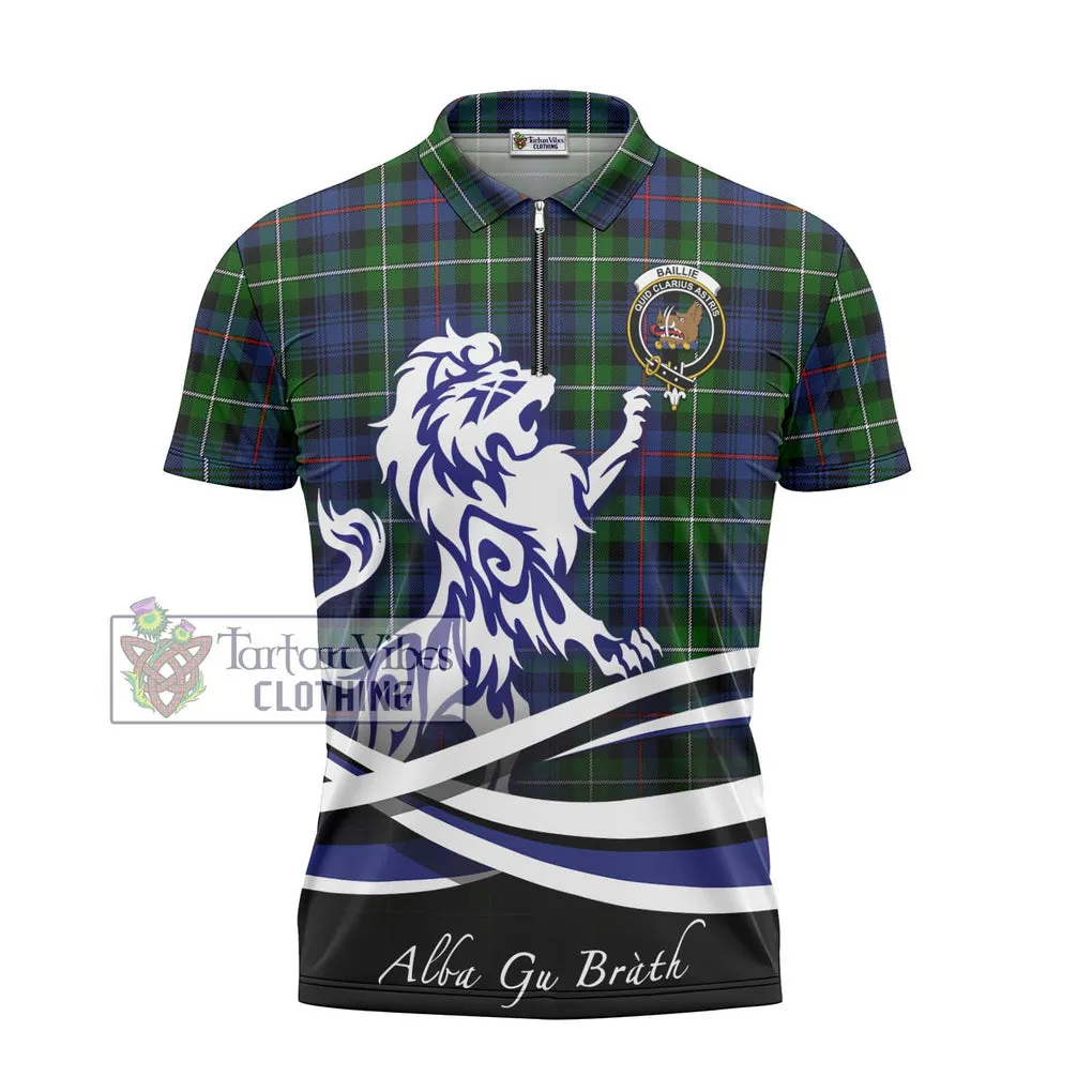 Baillie Tartan Zipper Polo Shirt with Alba Gu Brath Regal Lion Emblem