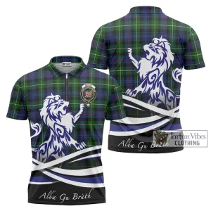 Baillie Tartan Zipper Polo Shirt with Alba Gu Brath Regal Lion Emblem