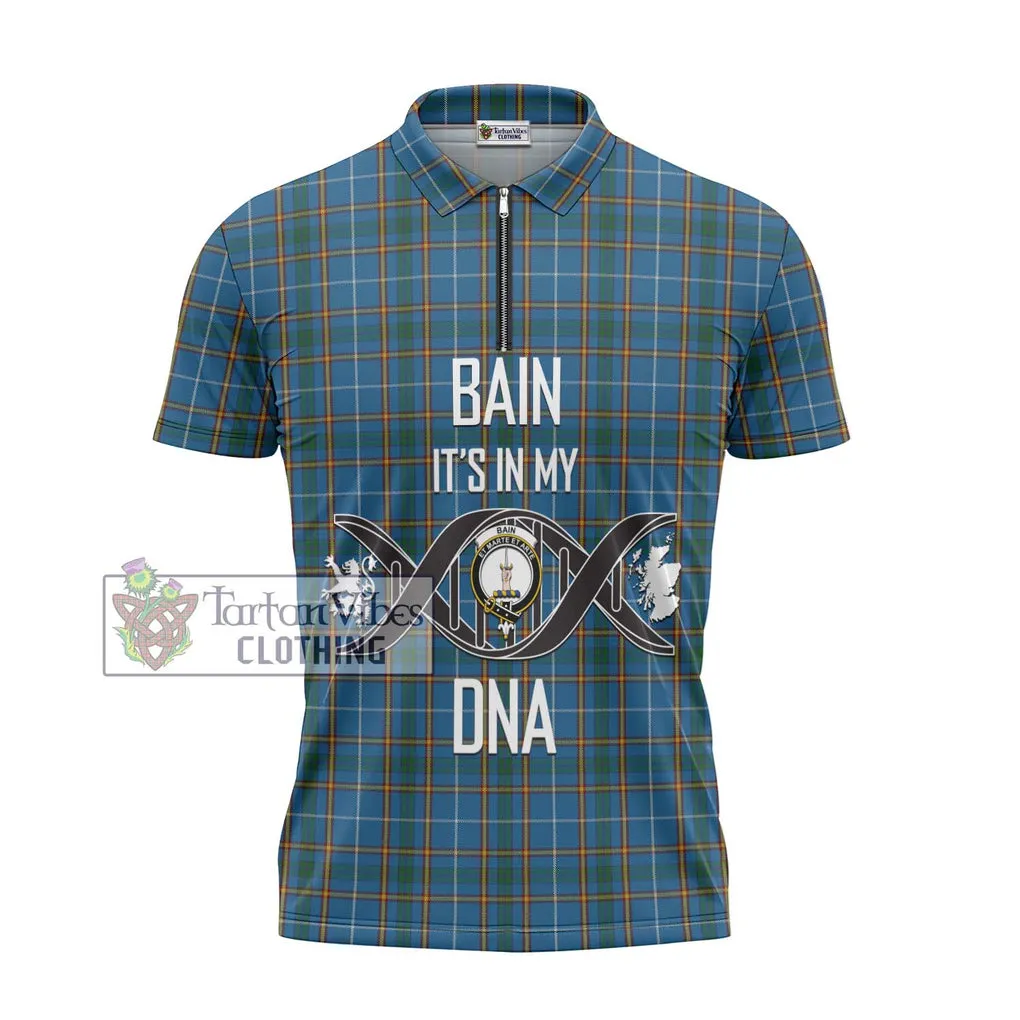 Bain Tartan Zipper Polo Shirt with Family Crest DNA In Me Style