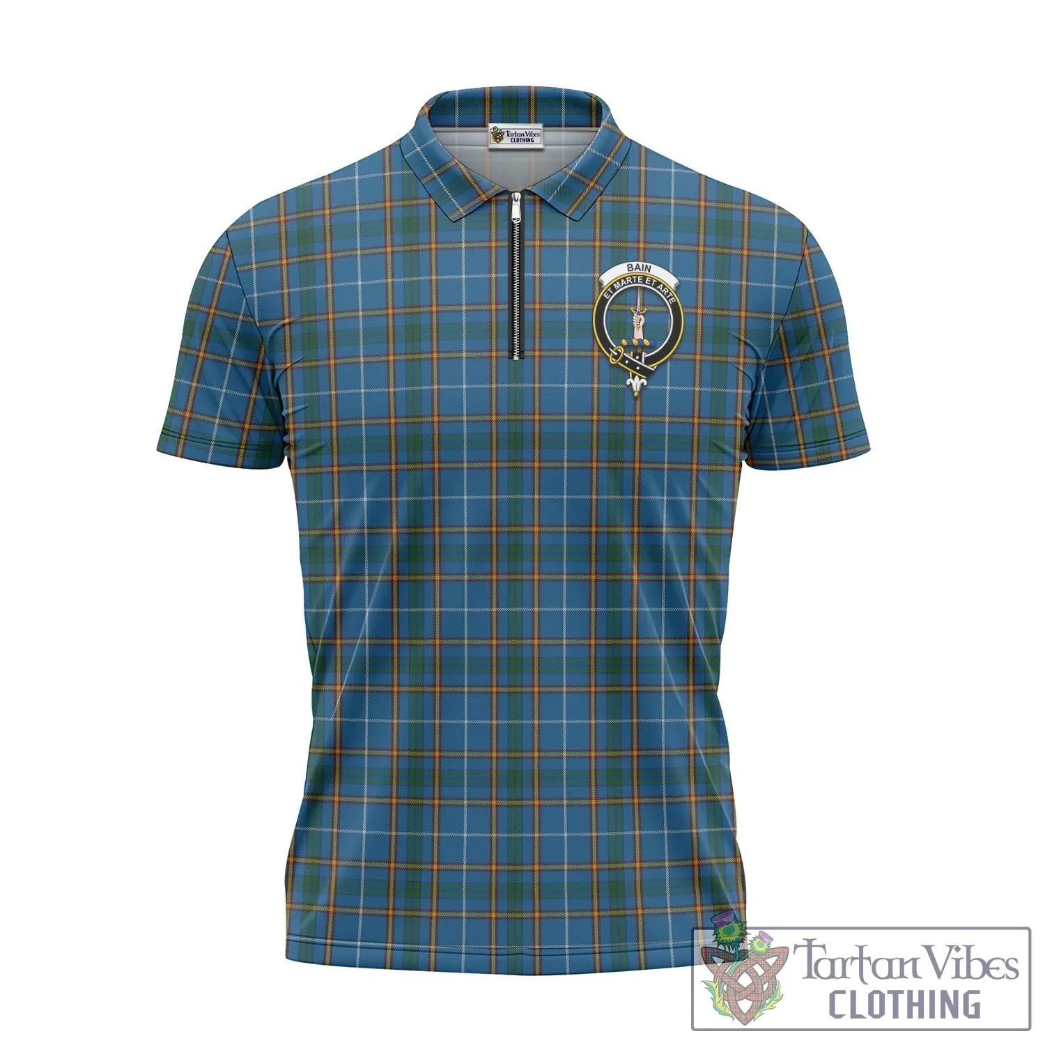 Bain Tartan Zipper Polo Shirt with Family Crest