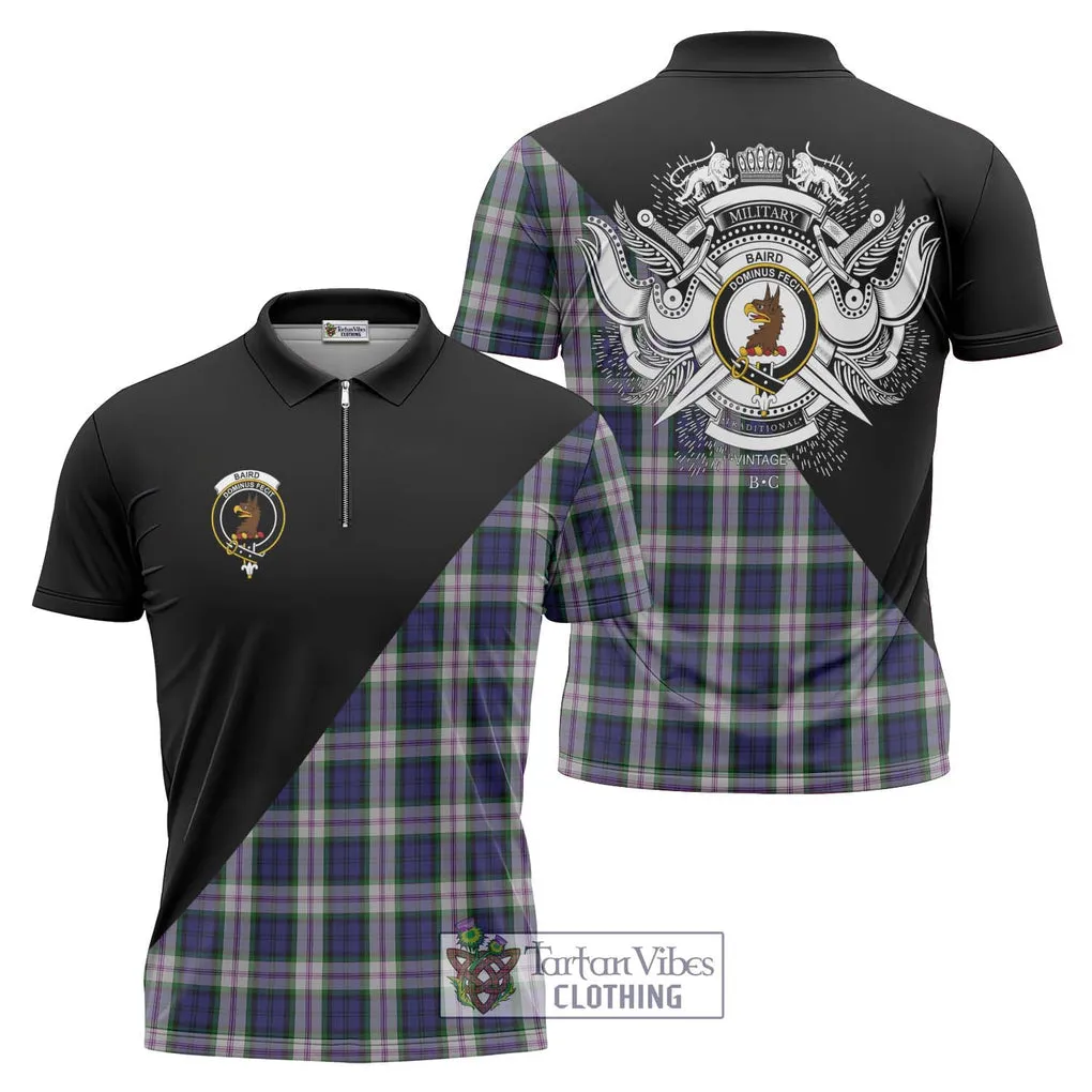 Baird Dress Tartan Zipper Polo Shirt with Family Crest and Military Logo Style