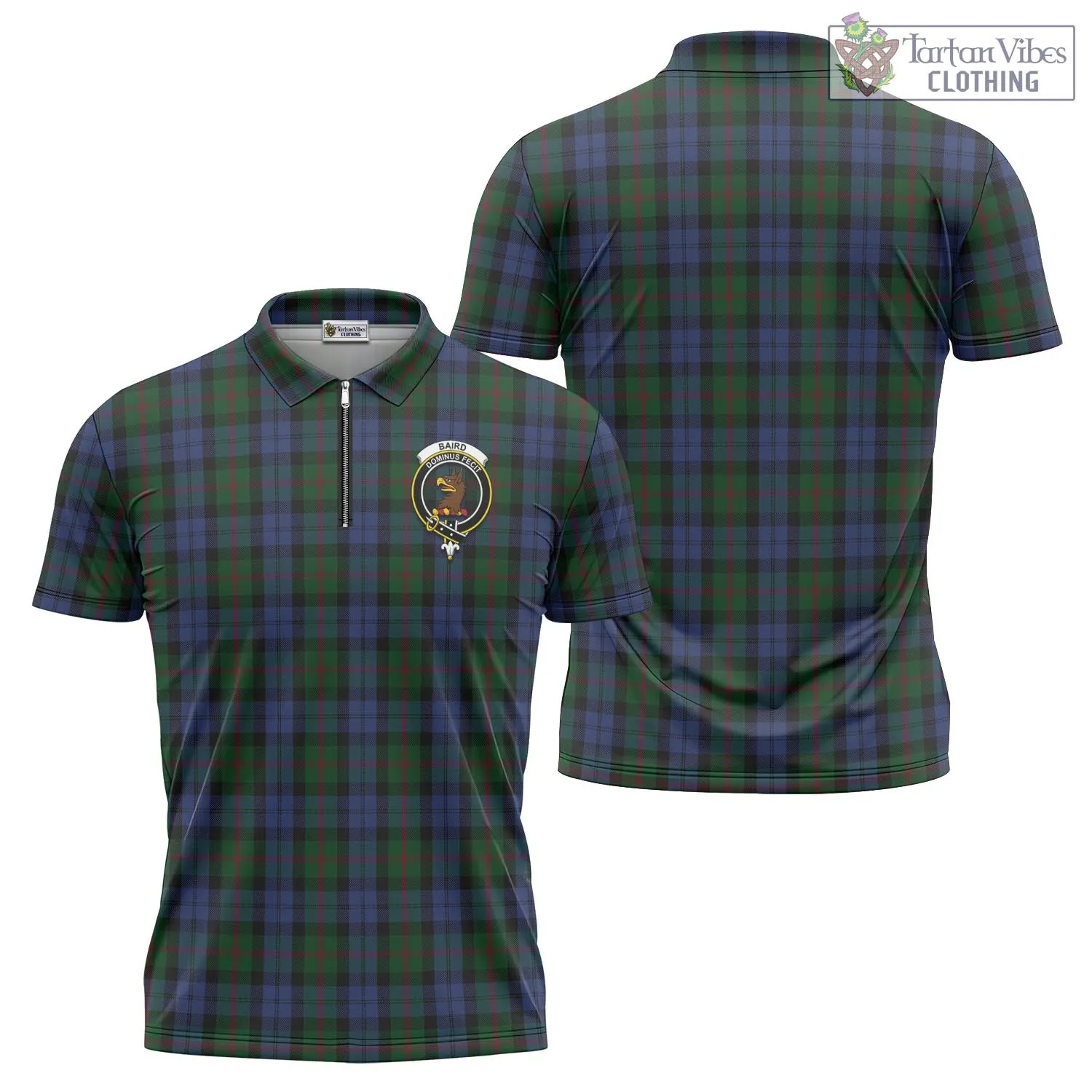 Baird Tartan Zipper Polo Shirt with Family Crest