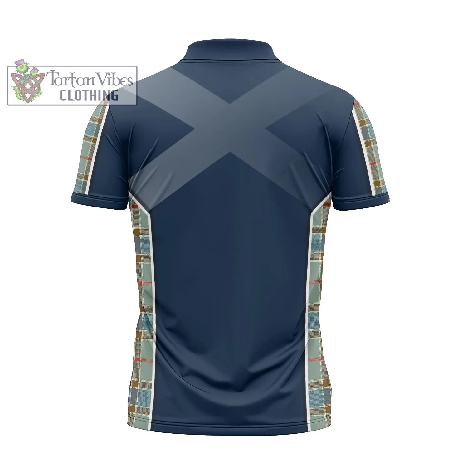 Balfour Blue Tartan Zipper Polo Shirt with Family Crest and Lion Rampant Vibes Sport Style