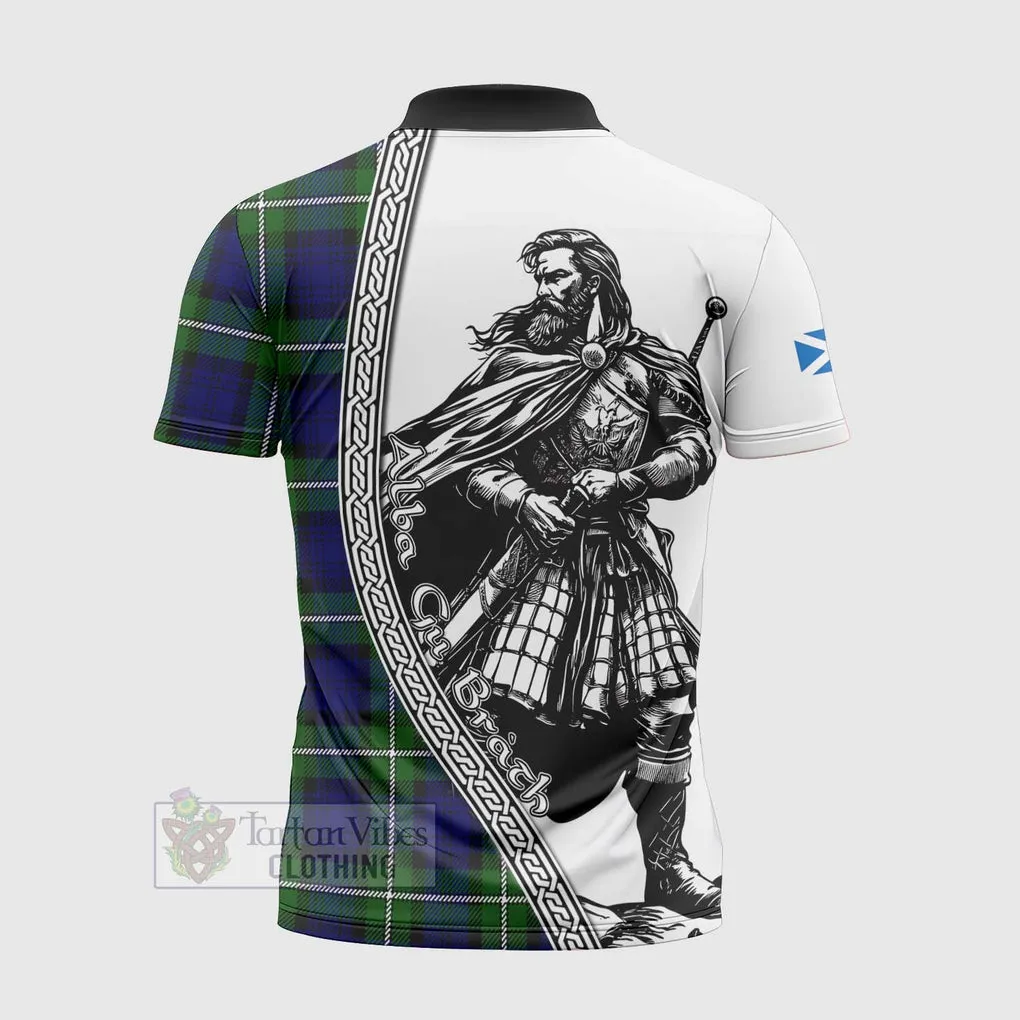 Bannerman Tartan Clan Crest Zipper Polo Shirt with Highlander Warrior Celtic Style