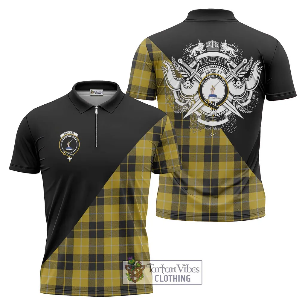 Barclay Dress Tartan Zipper Polo Shirt with Family Crest and Military Logo Style