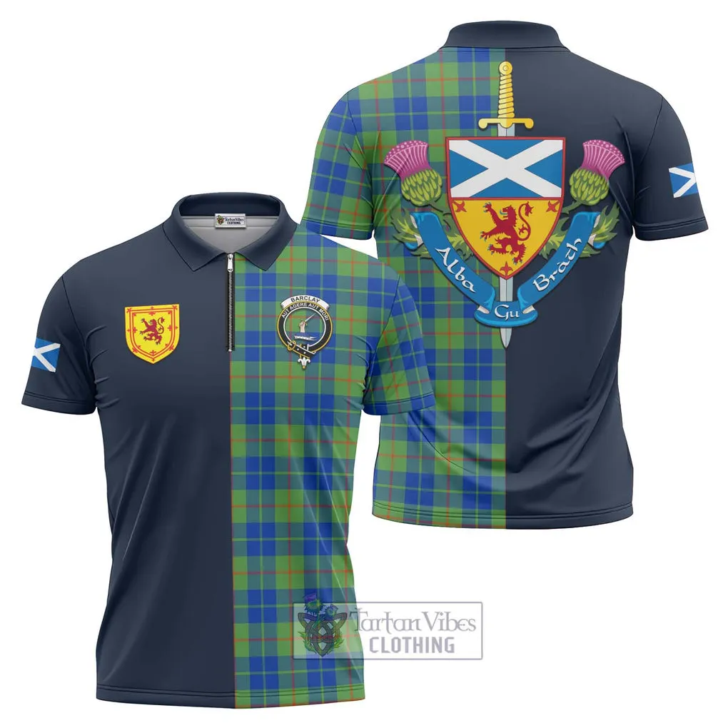 Barclay Hunting Ancient Tartan Zipper Polo Shirt Alba with Scottish Lion Royal Arm Half Style